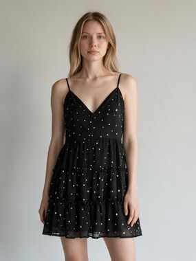 Trixxi Black White Star Print Ruffle Mini Dress XL